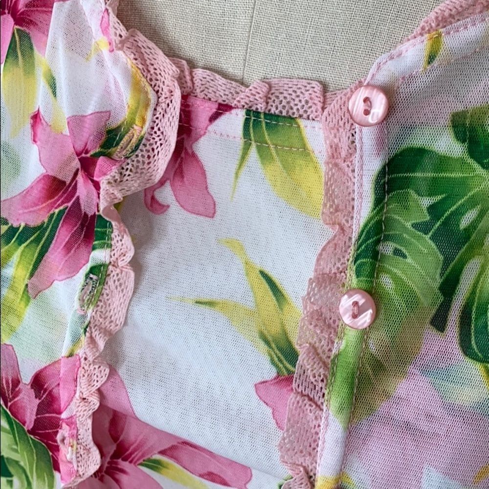 VTG clueless Y2K pink Hawaiian hibiscus 🌺 cardigan set L - Picture 2 of 7